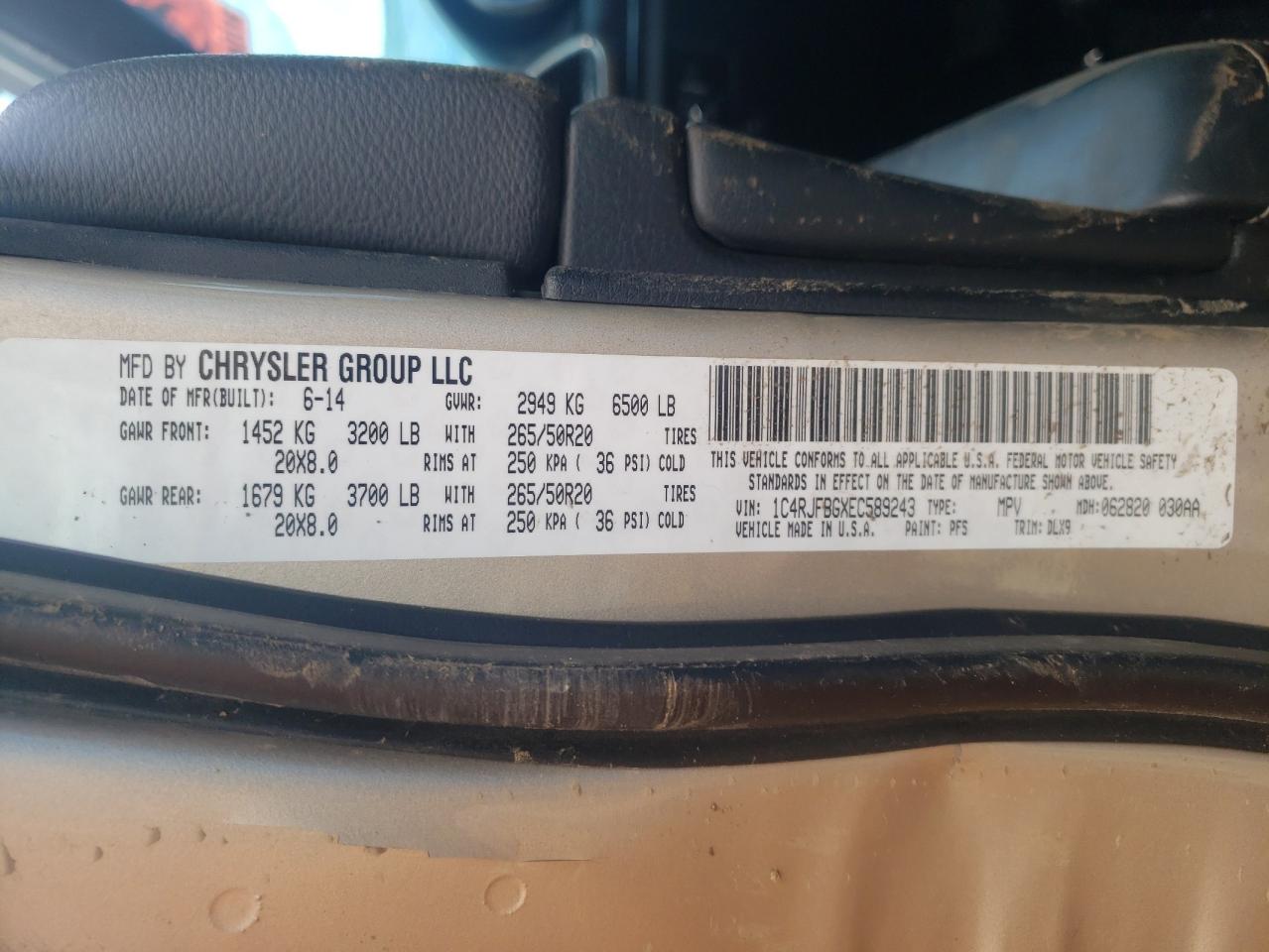 Photo 10 from auction – 2014 JEEP GRAND CHER with VIN 1C4RJFBGXEC589243