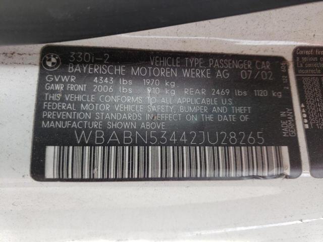 Photo 10 from auction – 2002 BMW 330 CI with VIN WBABN53442JU28265