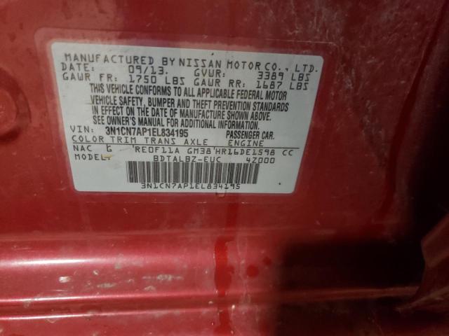 Photo 10 from auction – 2014 NISSAN VERSA S with VIN 3N1CN7AP1EL834195