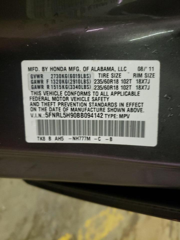 Photo 10 from auction – 2011 HONDA ODYSSEY TO with VIN 5FNRL5H90BB094142