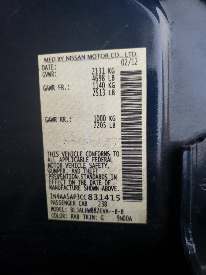 Photo 10 from auction – 2012 NISSAN MAXIMA S with VIN 1N4AA5AP3CC831415