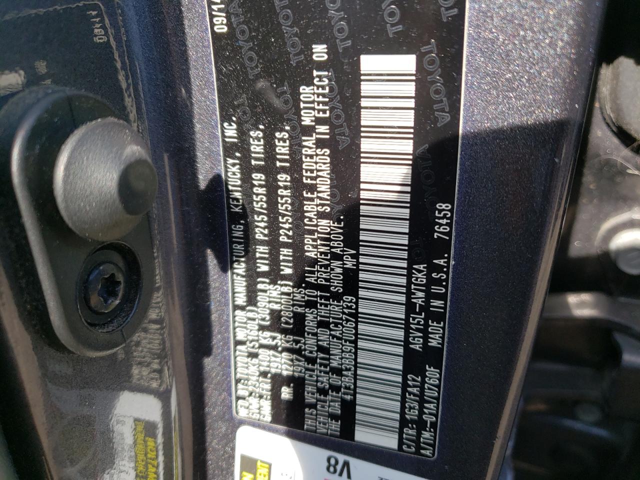 Photo 10 from auction – 2015 TOYOTA VENZA LE with VIN 4T3BA3BB9FU067139