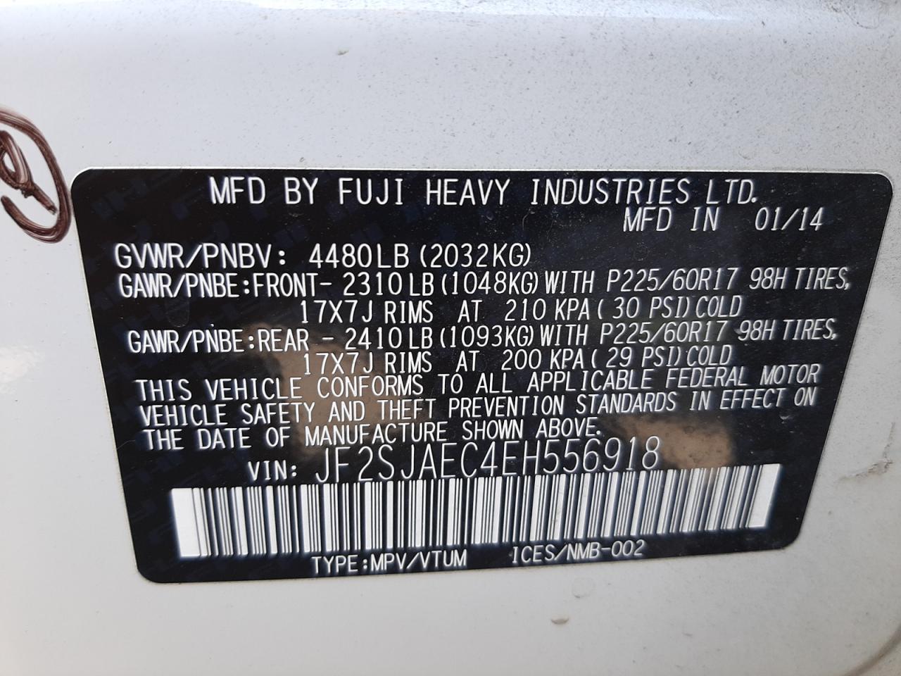 Photo 10 from auction – 2014 SUBARU FORESTER 2 with VIN JF2SJAEC4EH556918