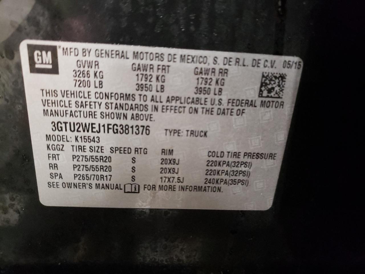 Photo 10 from auction – 2015 GMC SIERRA K15 with VIN 3GTU2WEJ1FG381376