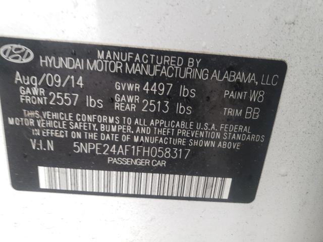 Photo 10 from auction – 2015 HYUNDAI SONATA SE with VIN 5NPE24AF1FH058317