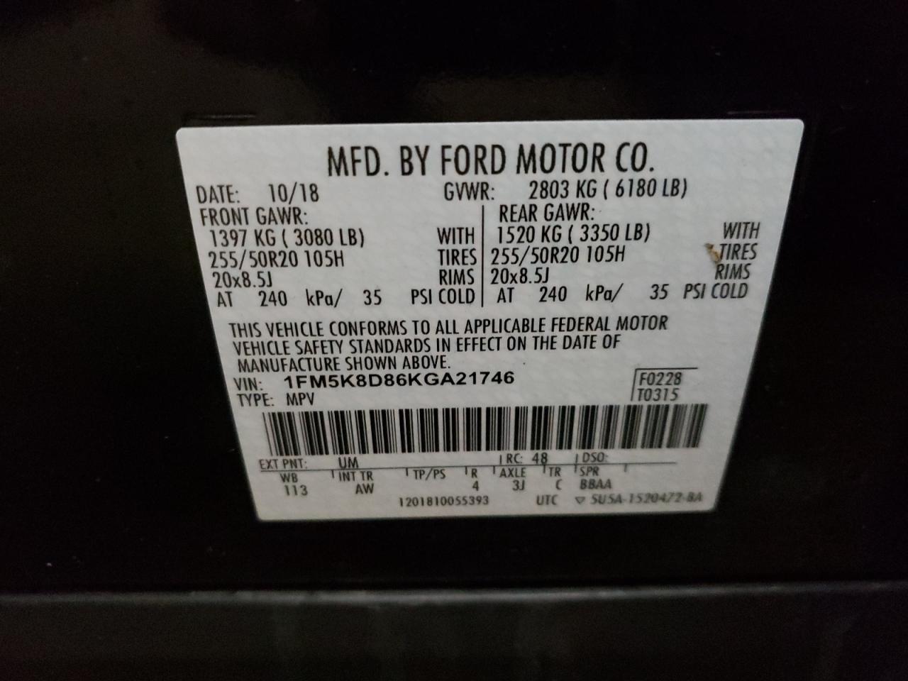 Photo 10 from auction – 2019 FORD EXPLORER X with VIN 1FM5K8D86KGA21746