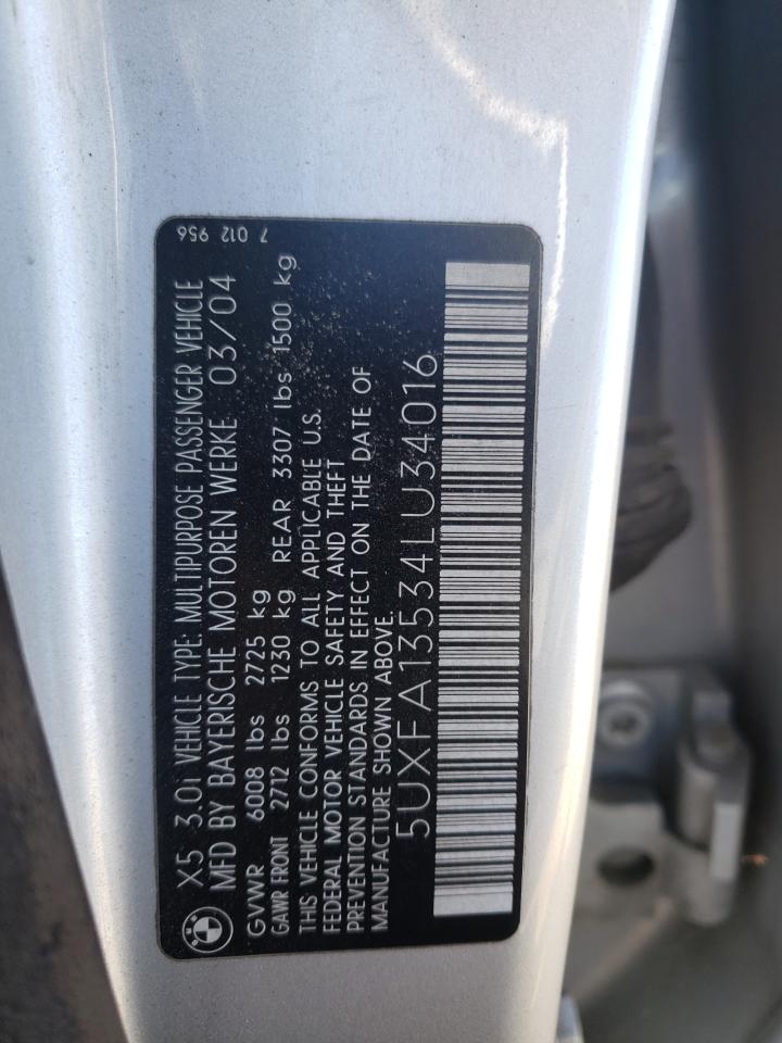 Photo 10 from auction – 2004 BMW X5 3.0I with VIN 5UXFA13534LU34016