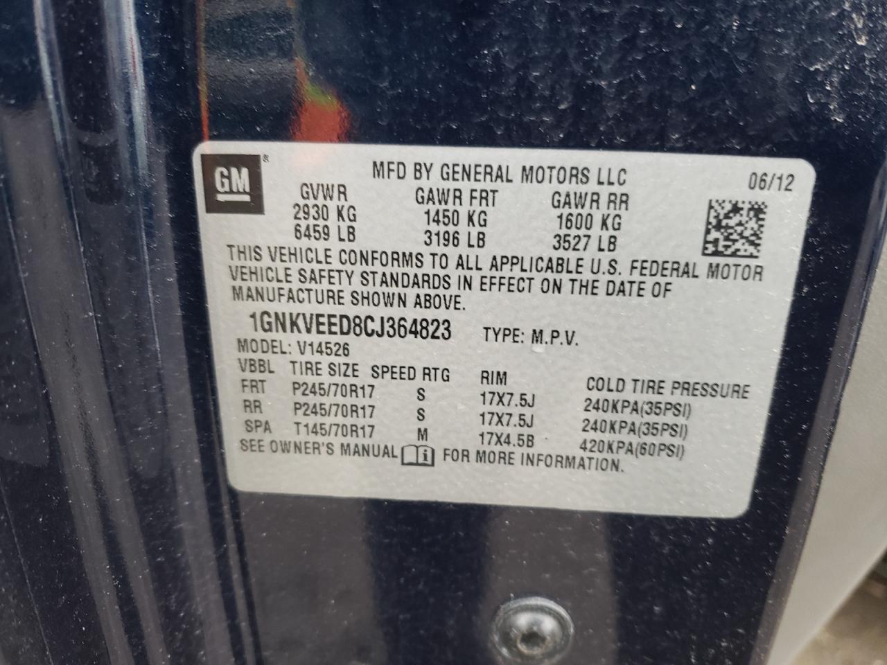 Photo 10 from auction – 2012 CHEVROLET TRAVERSE L with VIN 1GNKVEED8CJ364823