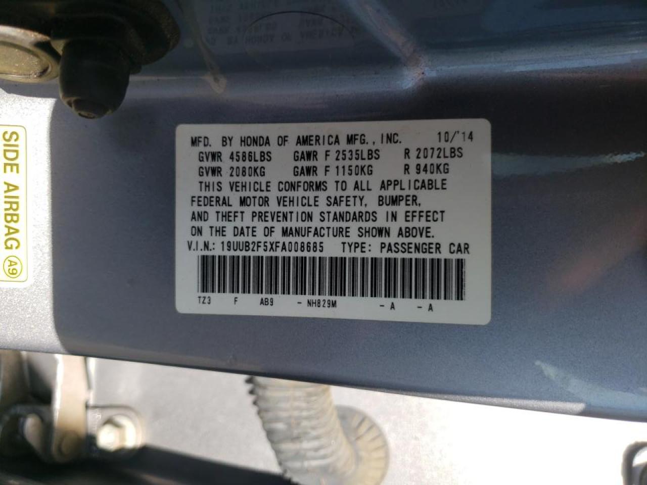 Photo 10 from auction – 2015 ACURA TLX TECH with VIN 19UUB2F5XFA008685