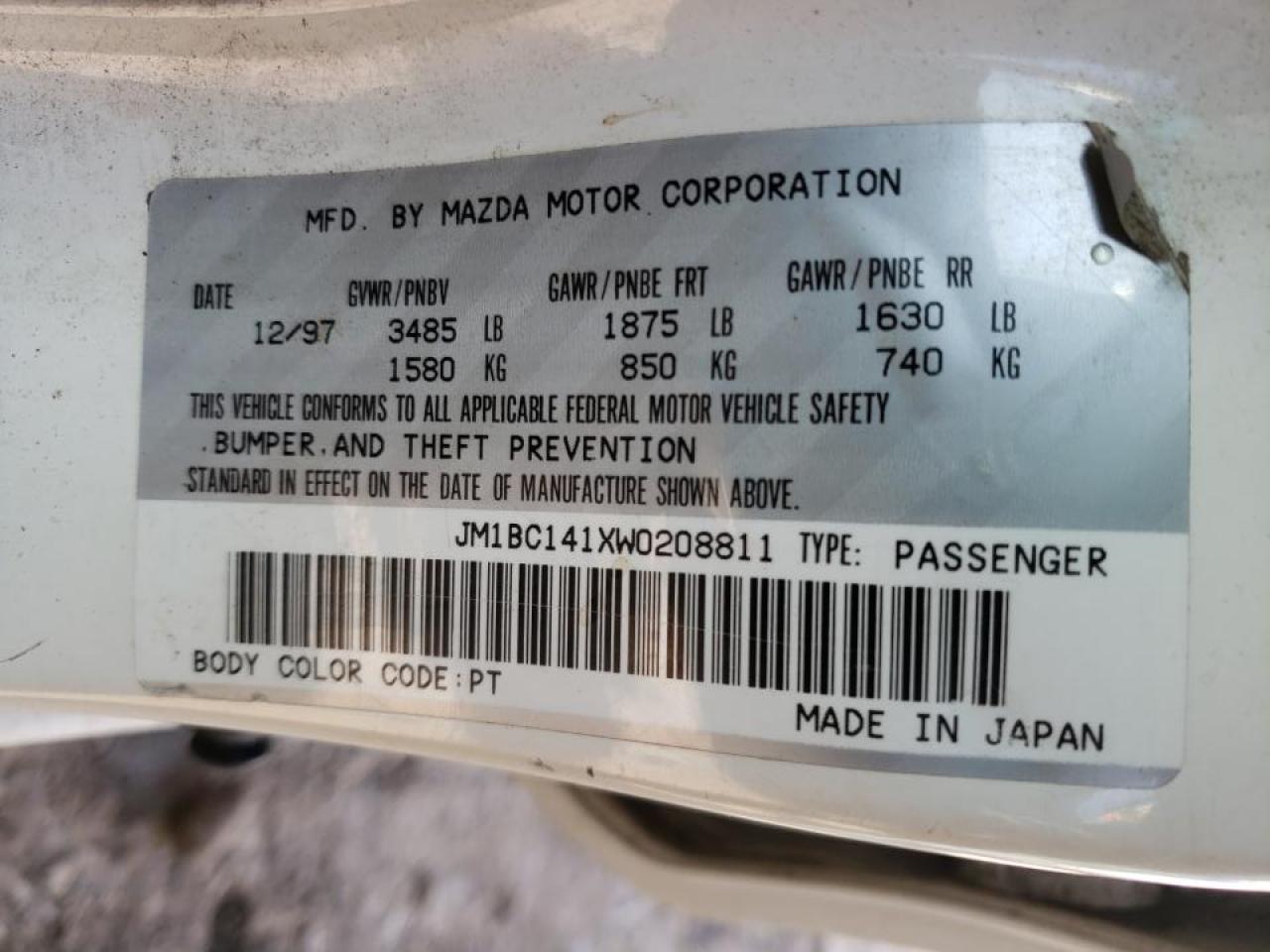 Photo 10 from auction – 1998 MAZDA PROTEGE DX with VIN JM1BC141XW0208811