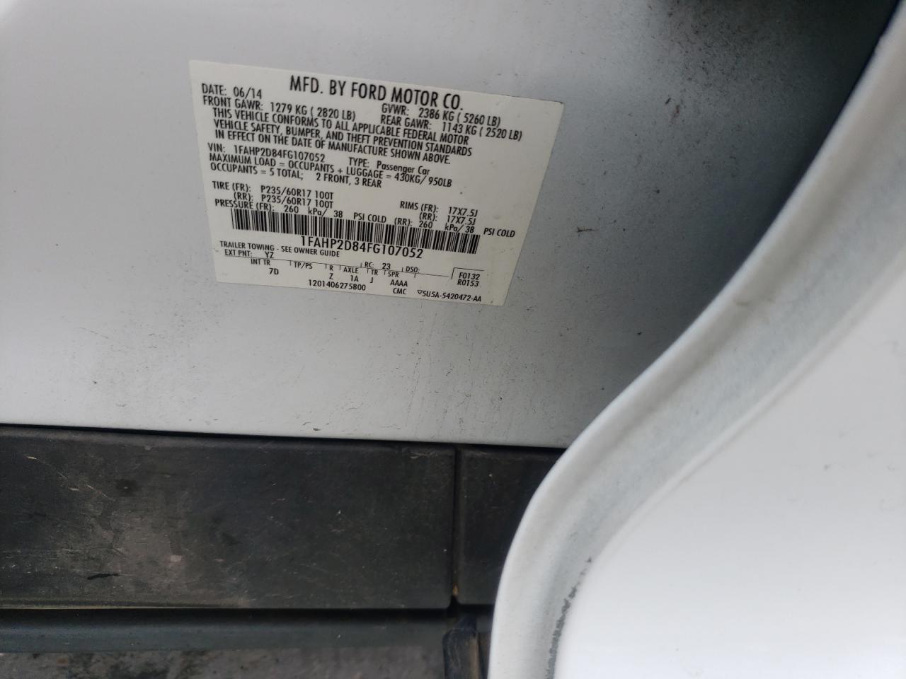 Photo 10 from auction – 2015 FORD TAURUS SE with VIN 1FAHP2D84FG107052