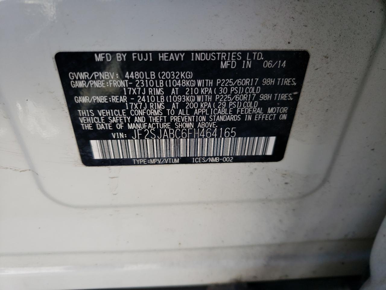 Photo 10 from auction – 2015 SUBARU FORESTER 2 with VIN JF2SJABC6FH464165