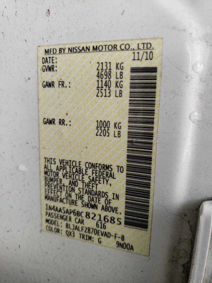 Photo 10 from auction – 2011 NISSAN MAXIMA S with VIN 1N4AA5AP6BC821685