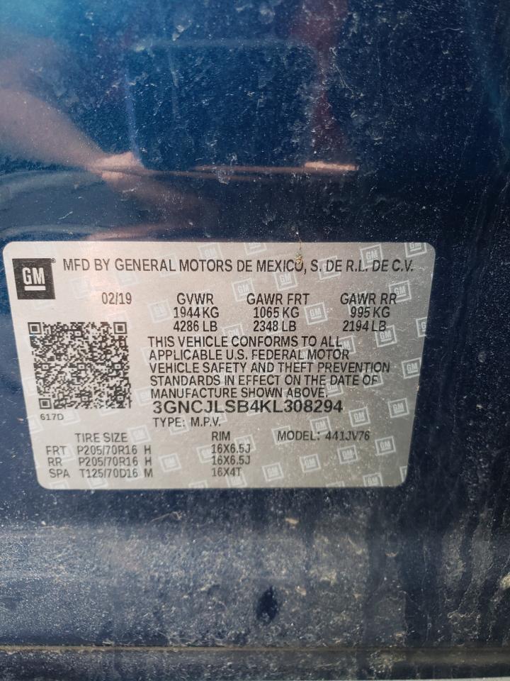 Photo 10 from auction – 2019 CHEVROLET TRAX 1LT with VIN 3GNCJLSB4KL308294