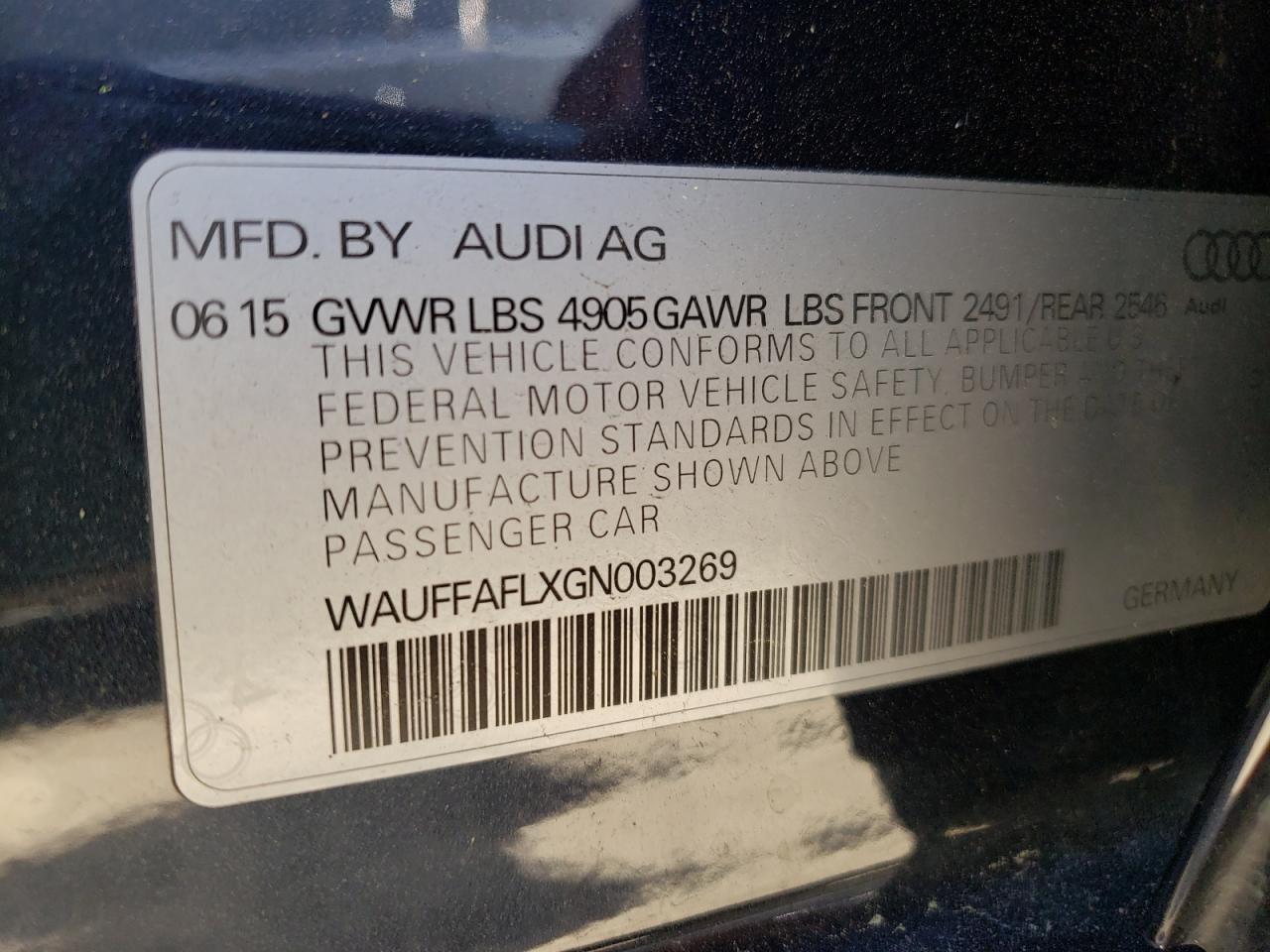 Photo 10 from auction – 2016 AUDI A4 2.0T QU with VIN WAUFFAFLXGN003269
