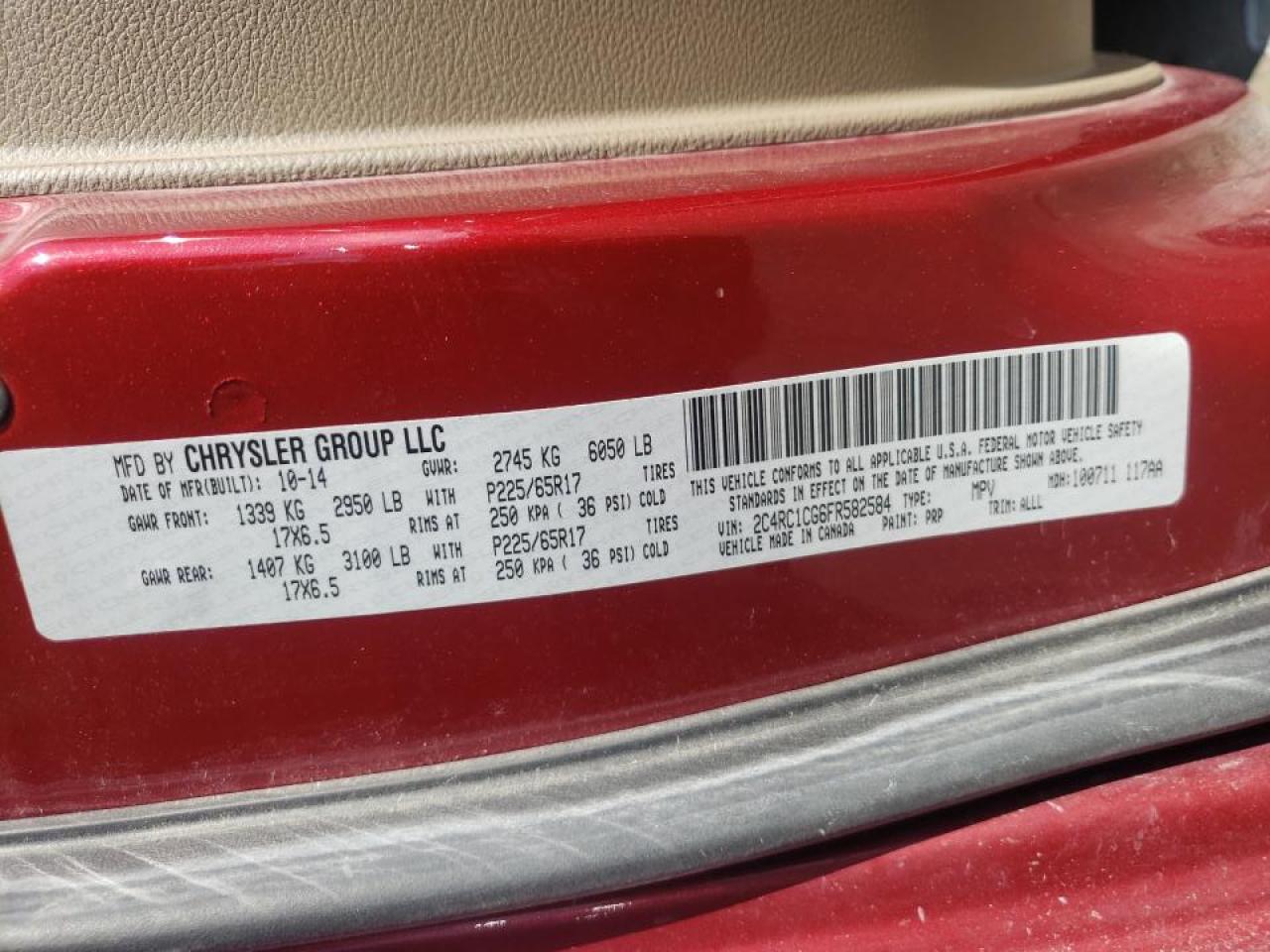 Photo 10 from auction – 2015 CHRYSLER TOWN & COU with VIN 2C4RC1CG6FR582584