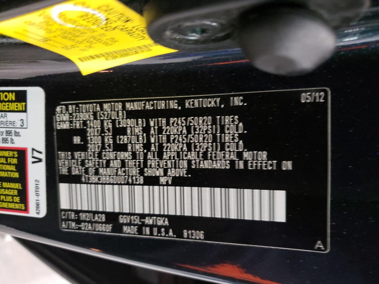 Photo 10 from auction – 2013 TOYOTA VENZA LE with VIN 4T3BK3BB6DU074138