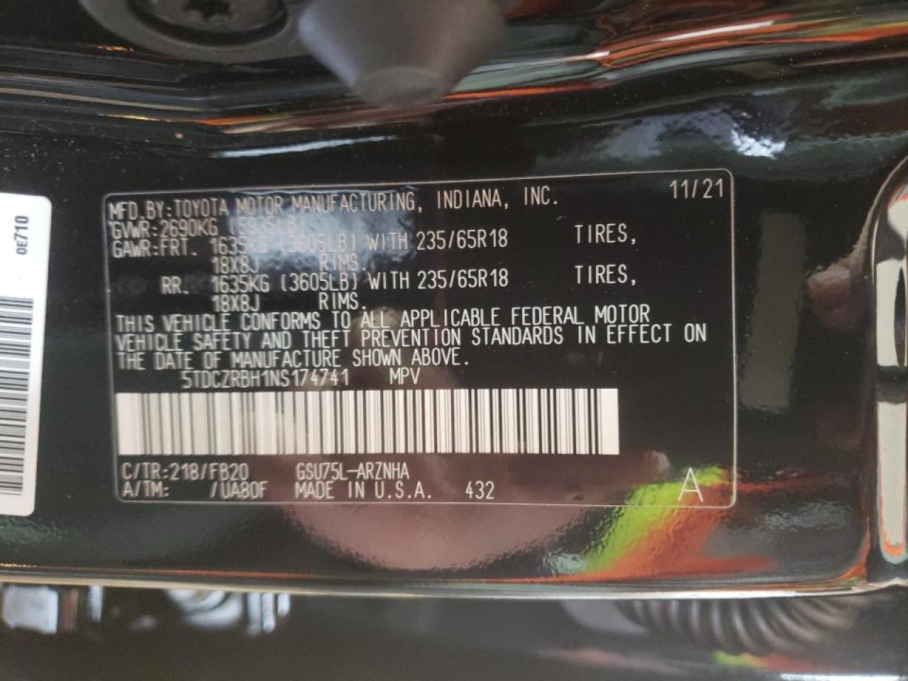 Photo 10 from auction – 2022 TOYOTA HIGHLANDER with VIN 5TDCZRBH1NS174741
