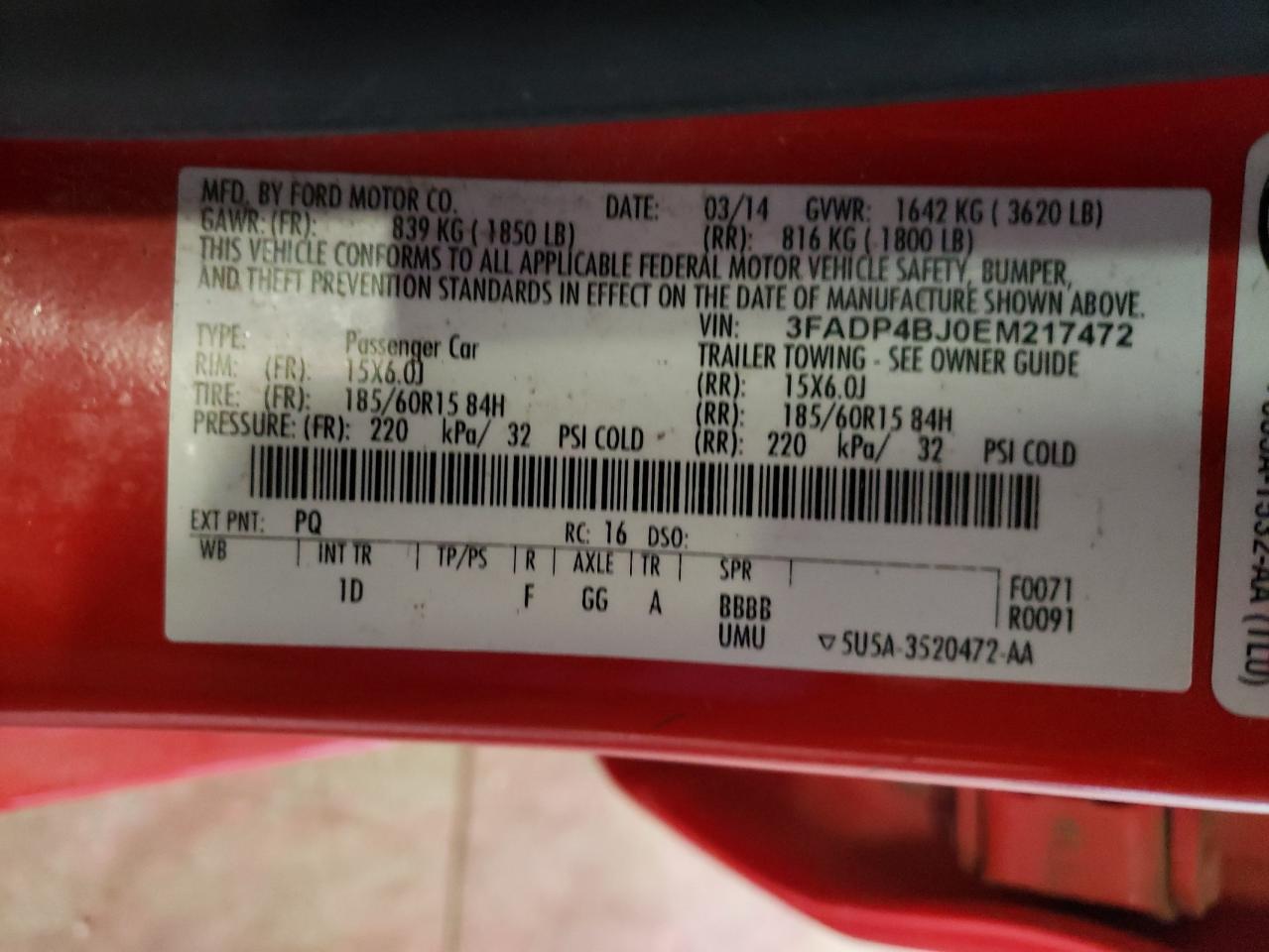 Photo 10 from auction – 2014 FORD FIESTA SE with VIN 3FADP4BJ0EM217472