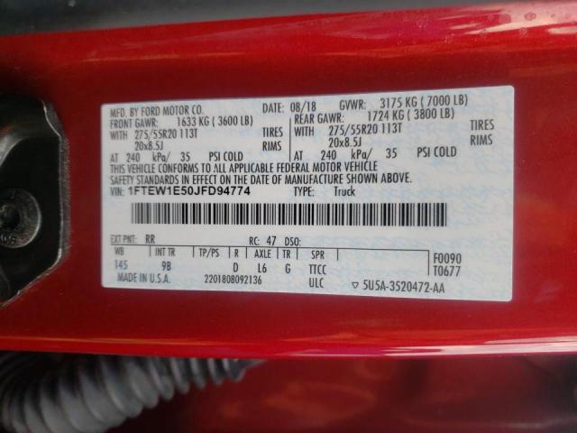 Photo 10 from auction – 2018 FORD F150 SUPER with VIN 1FTEW1E50JFD94774