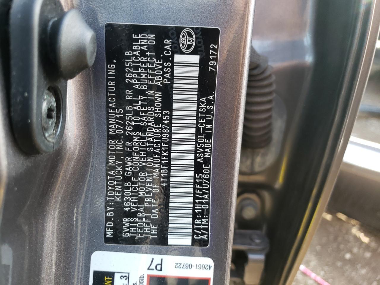 Photo 10 from auction – 2015 TOYOTA CAMRY with VIN 4T1BF1FK1FU987453