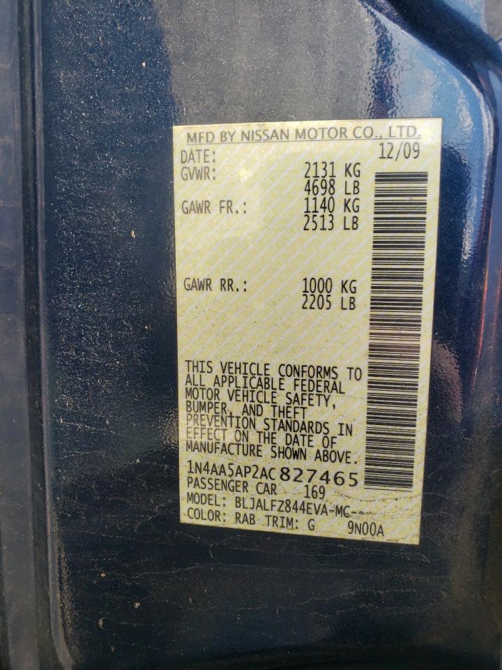 Photo 10 from auction – 2010 NISSAN MAXIMA S with VIN 1N4AA5AP2AC827465