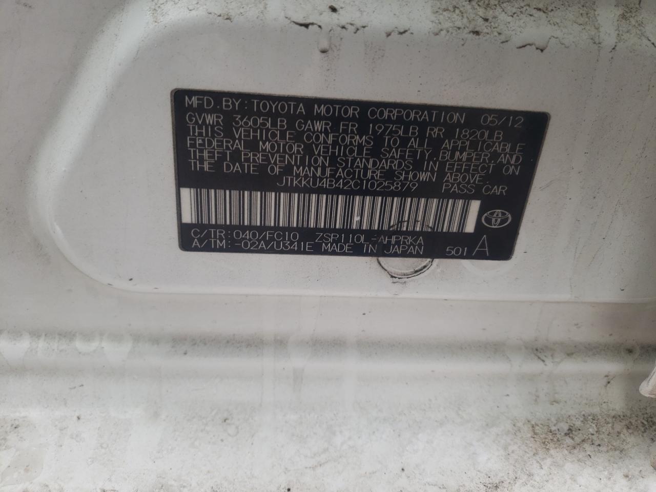 Photo 10 from auction – 2012 TOYOTA SCION XD with VIN JTKKU4B42C1025879