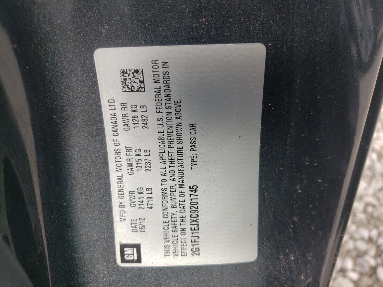 Photo 10 from auction – 2012 CHEVROLET CAMARO SS with VIN 2G1FJ1EJXC9201745