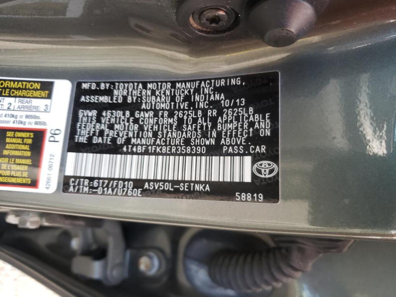 Photo 10 from auction – 2014 TOYOTA CAMRY L with VIN 4T4BF1FK8ER358390