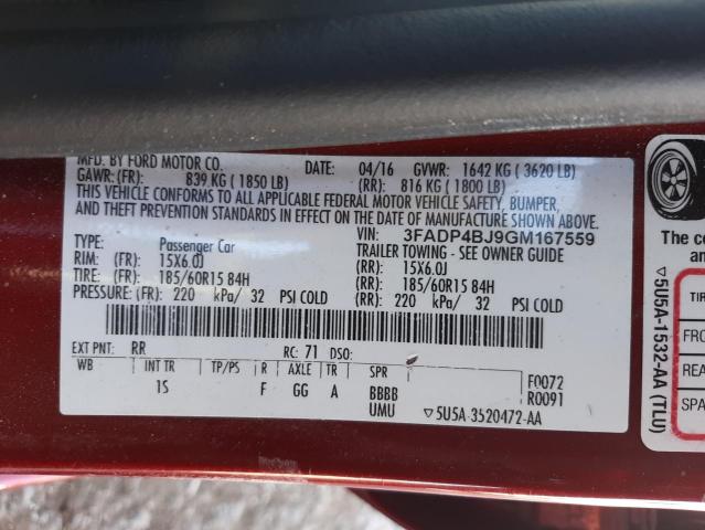 Photo 10 from auction – 2016 FORD FIESTA SE with VIN 3FADP4BJ9GM167559