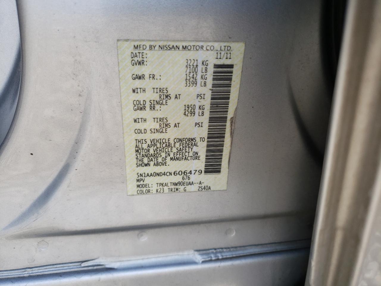Photo 10 from auction – 2012 NISSAN ARMADA SV with VIN 5N1AA0ND4CN606479