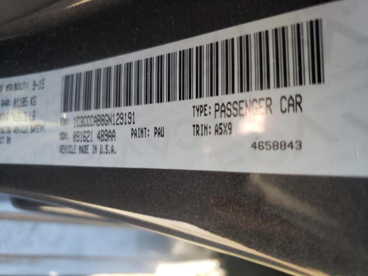 Photo 10 from auction – 2016 CHRYSLER 200 LIMITE with VIN 1C3CCCAB8GN129191