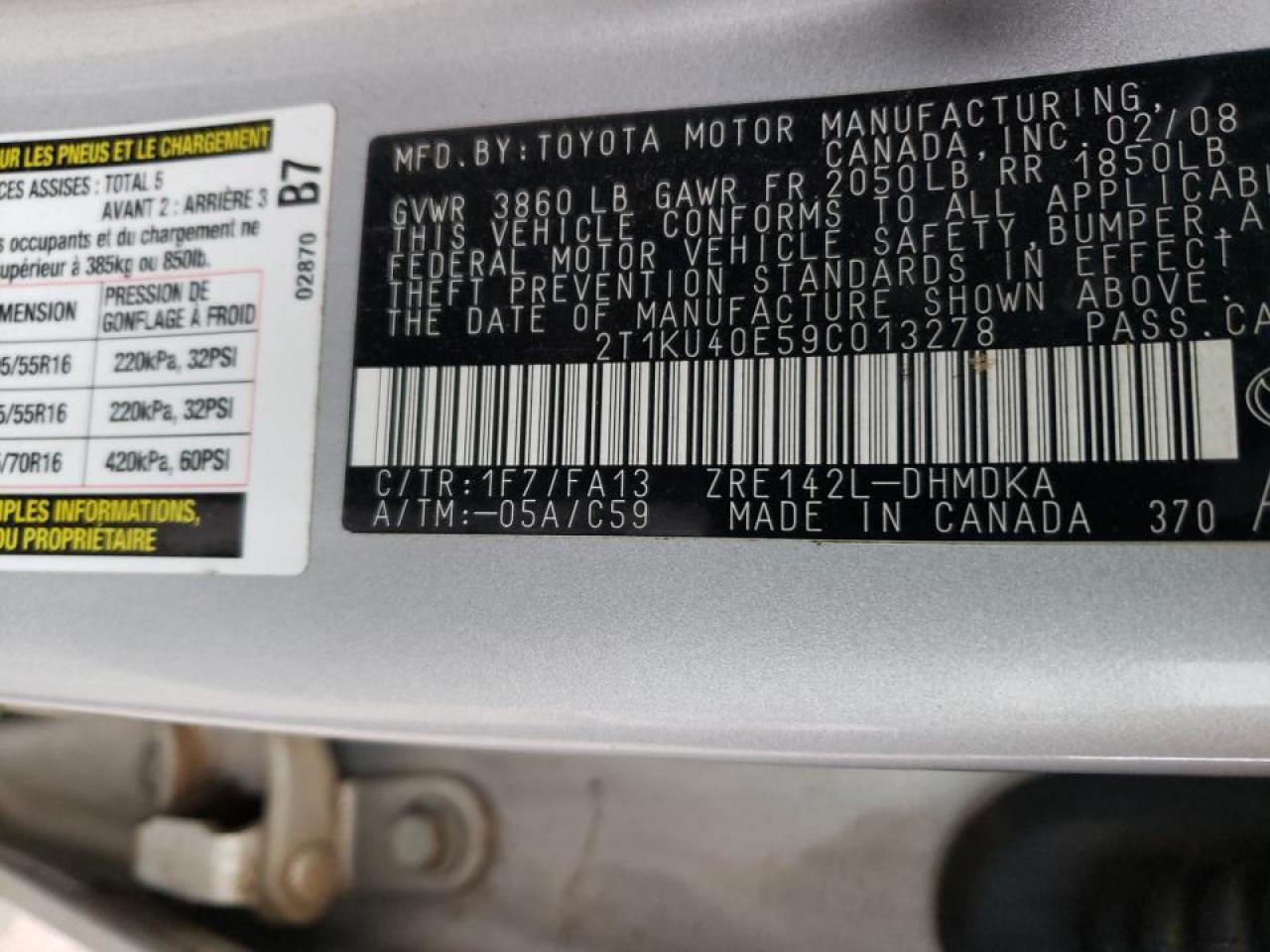 Photo 10 from auction – 2009 TOYOTA COROLLA MA with VIN 2T1KU40E59C013278