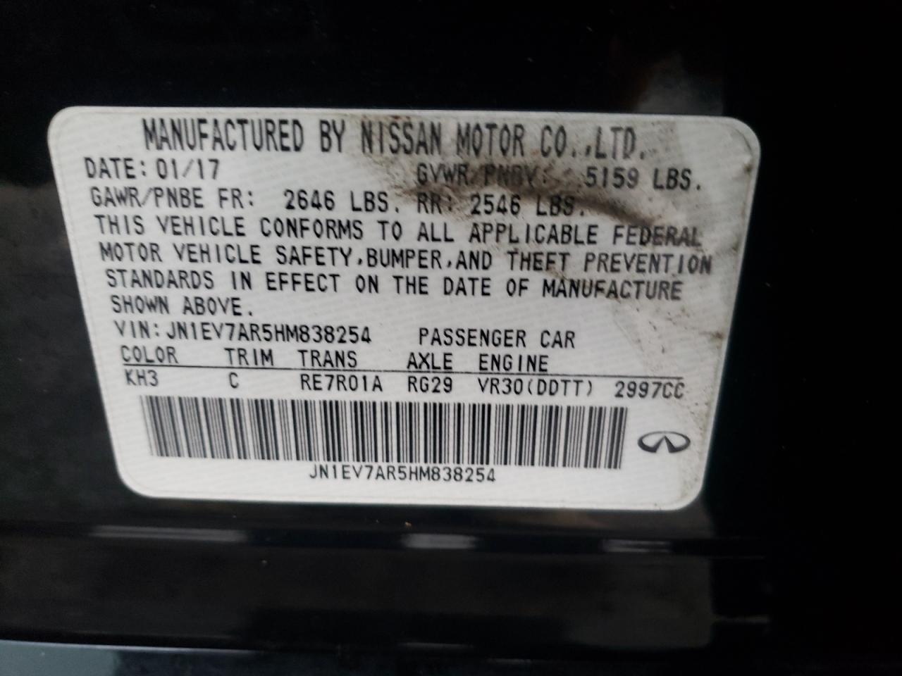 Photo 10 from auction – 2017 INFINITI Q50 PREMIU with VIN JN1EV7AR5HM838254