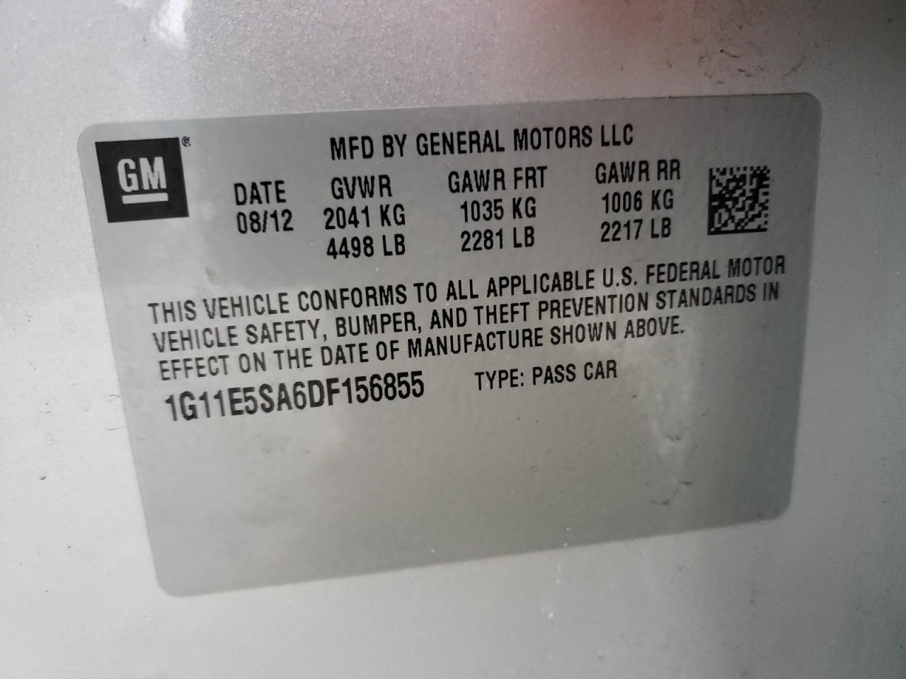 Photo 10 from auction – 2013 CHEVROLET MALIBU 2LT with VIN 1G11E5SA6DF156855