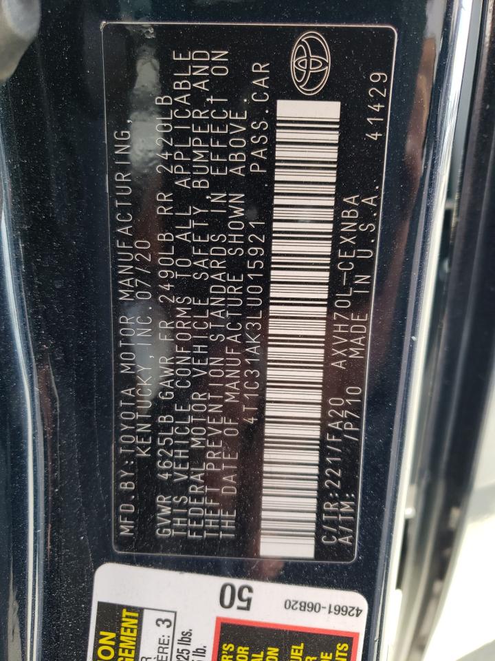 Photo 10 from auction – 2020 TOYOTA CAMRY LE with VIN 4T1C31AK3LU015921