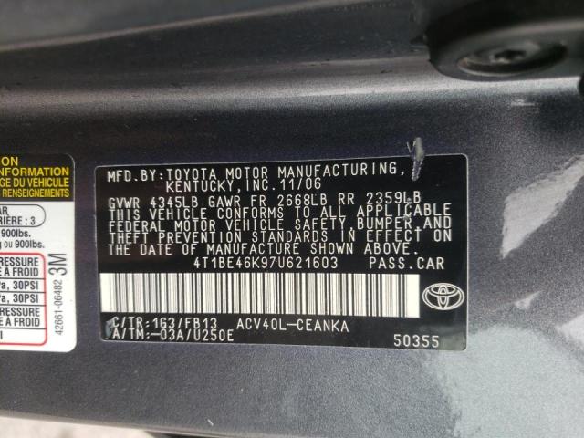 Photo 10 from auction – 2007 TOYOTA CAMRY CE with VIN 4T1BE46K97U621603
