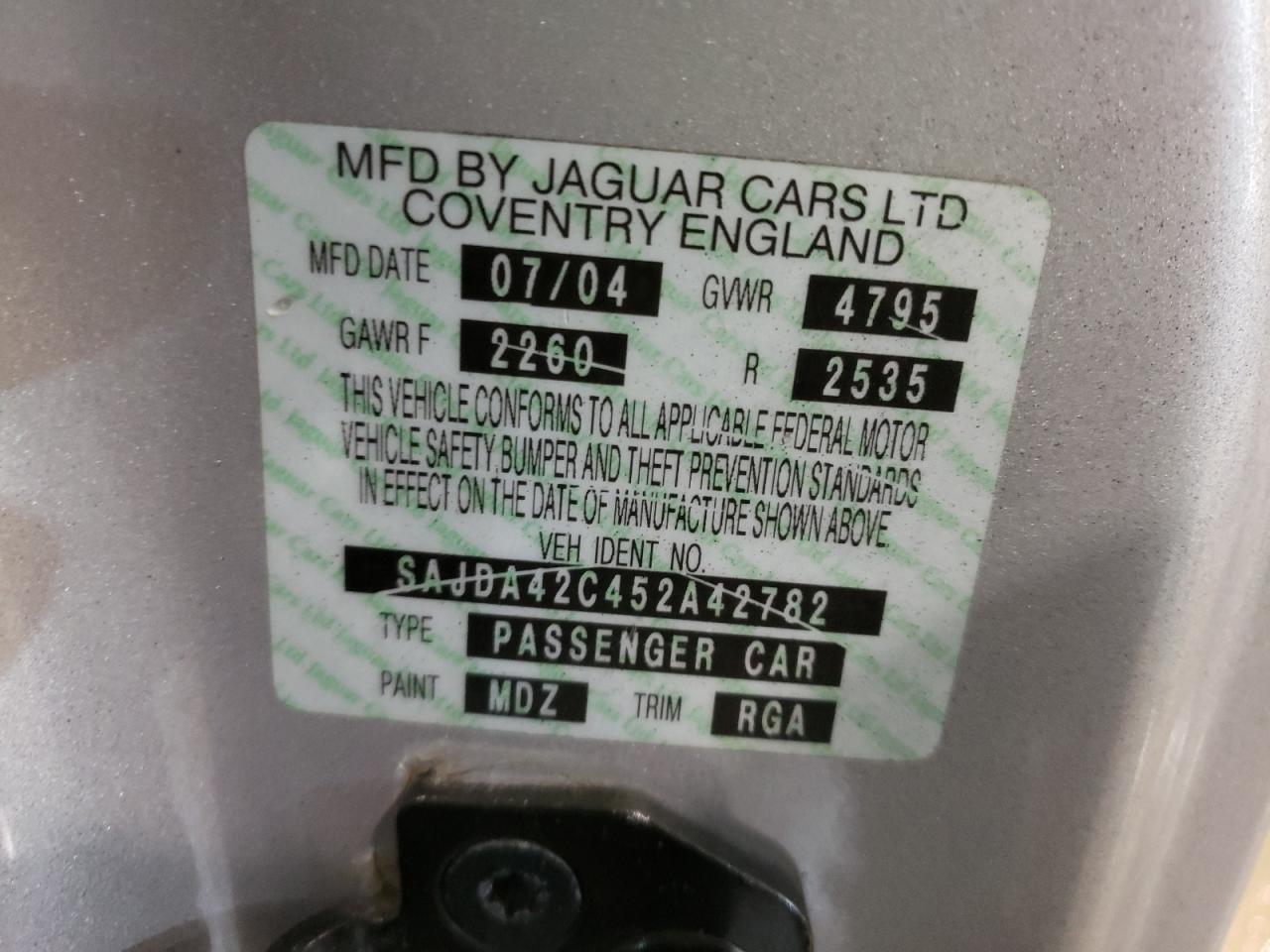 Photo 10 from auction – 2005 JAGUAR XK8 with VIN SAJDA42C452A42782