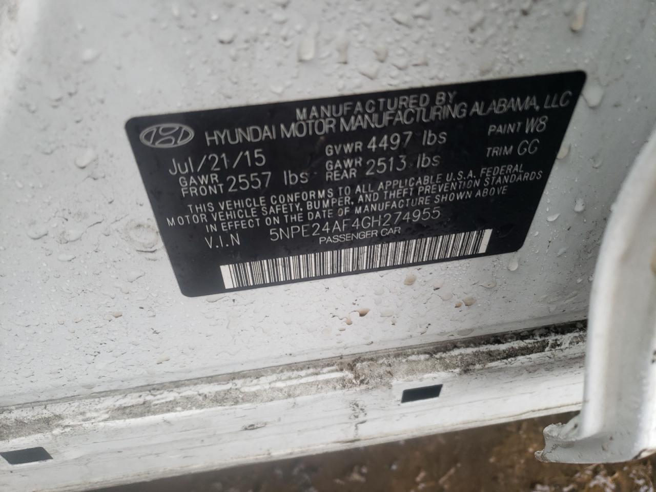 Photo 10 from auction – 2016 HYUNDAI SONATA SE with VIN 5NPE24AF4GH274955