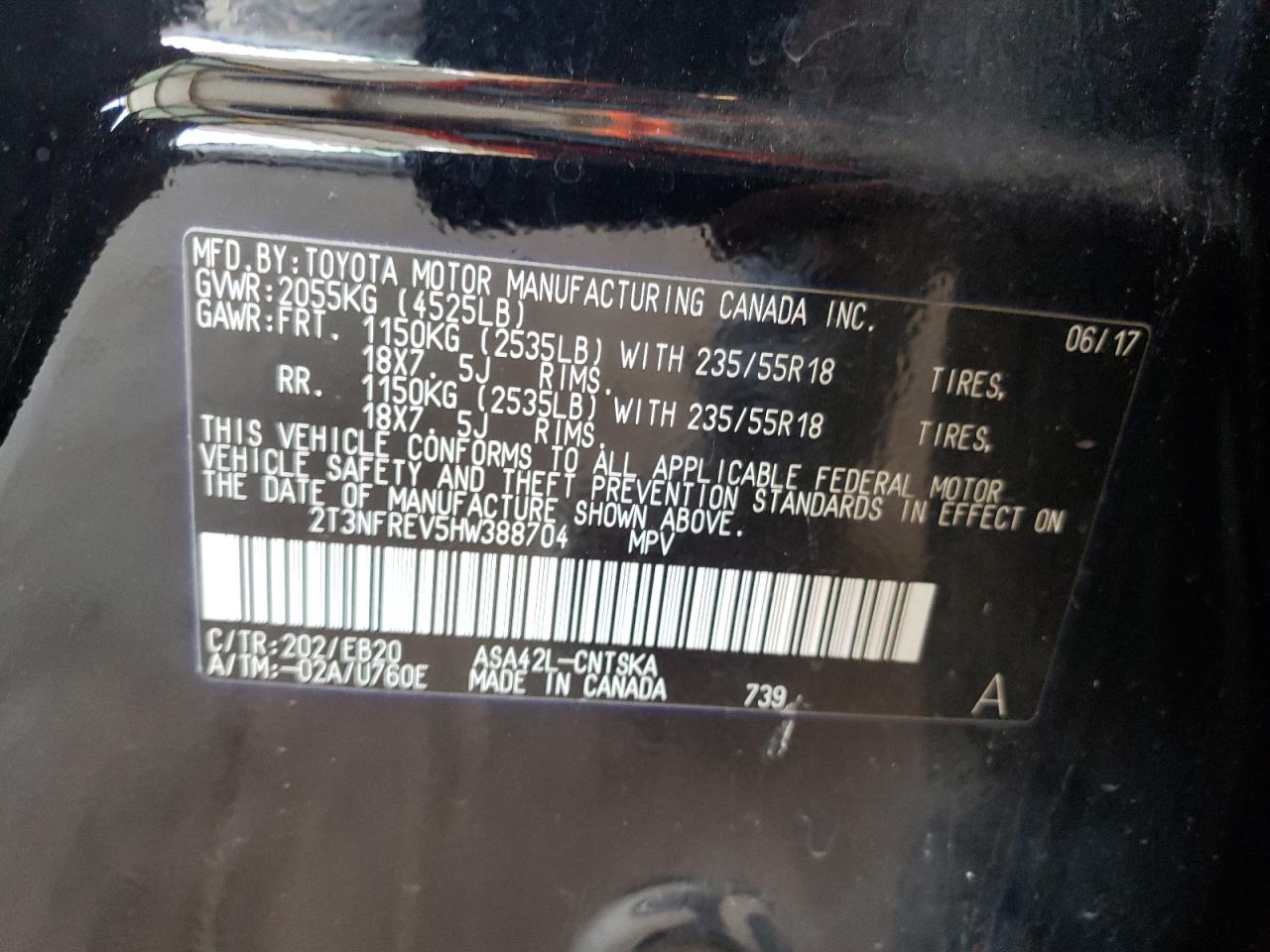 Photo 10 from auction – 2017 TOYOTA RAV4 SE with VIN 2T3NFREV5HW388704