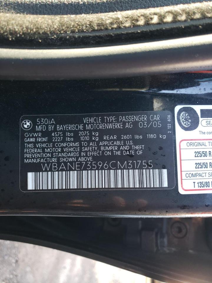 Photo 10 from auction – 2006 BMW 530 I with VIN WBANE73596CM31755