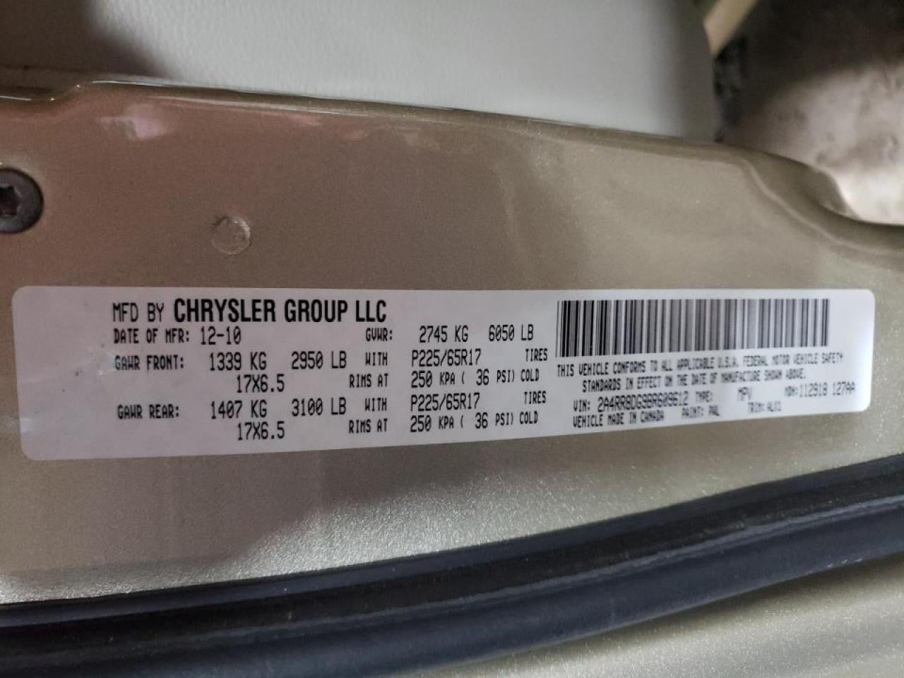 Photo 10 from auction – 2011 CHRYSLER TOWN & COU with VIN 2A4RR8DG9BR609612