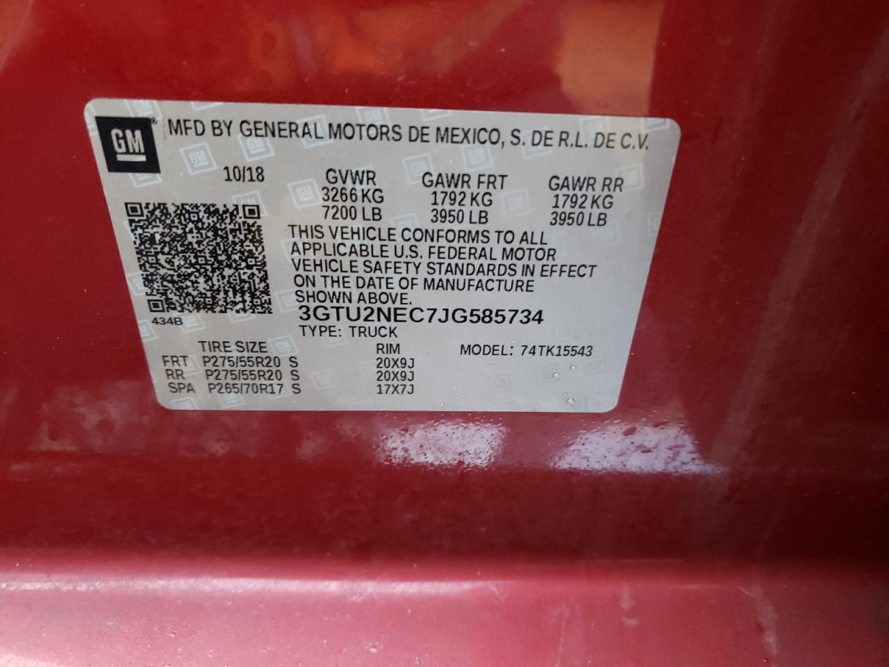 Photo 10 from auction – 2018 GMC SIERRA K15 with VIN 3GTU2NEC7JG585734