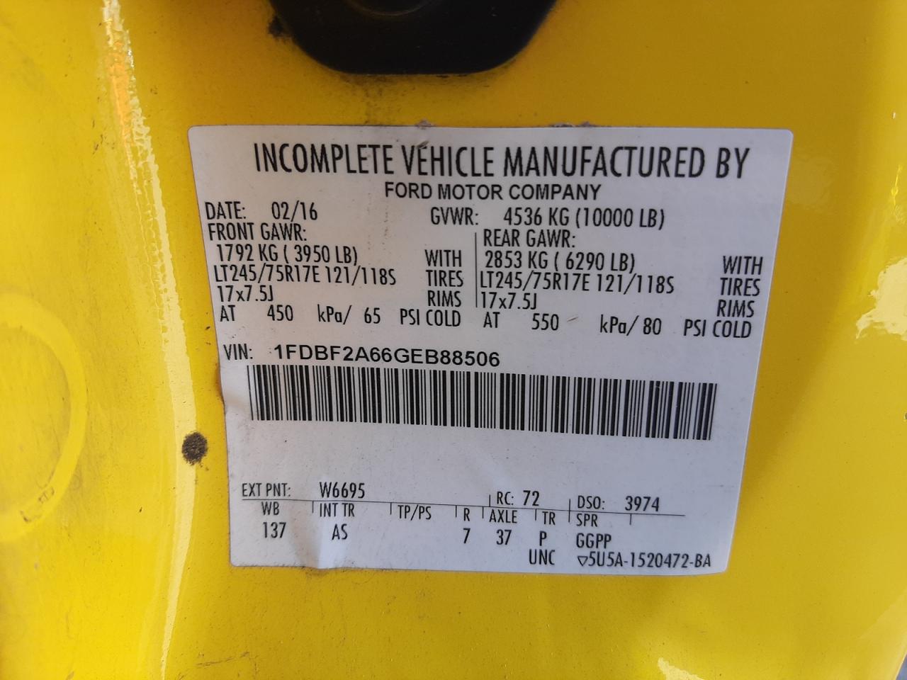 Photo 10 from auction – 2016 FORD F250 SUPER with VIN 1FDBF2A66GEB88506