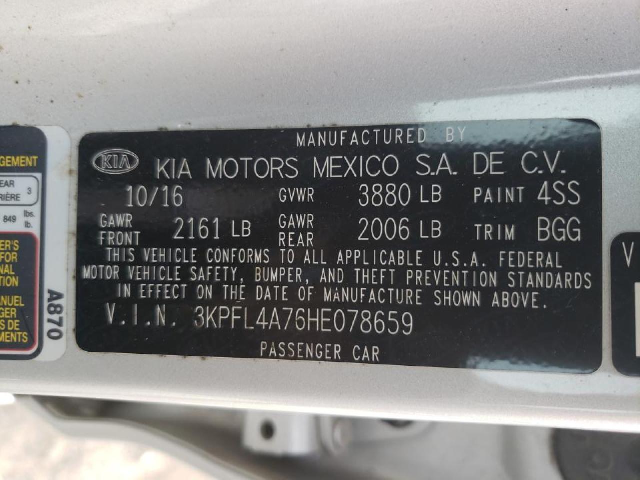 Photo 10 from auction – 2017 KIA FORTE LX with VIN 3KPFL4A76HE078659
