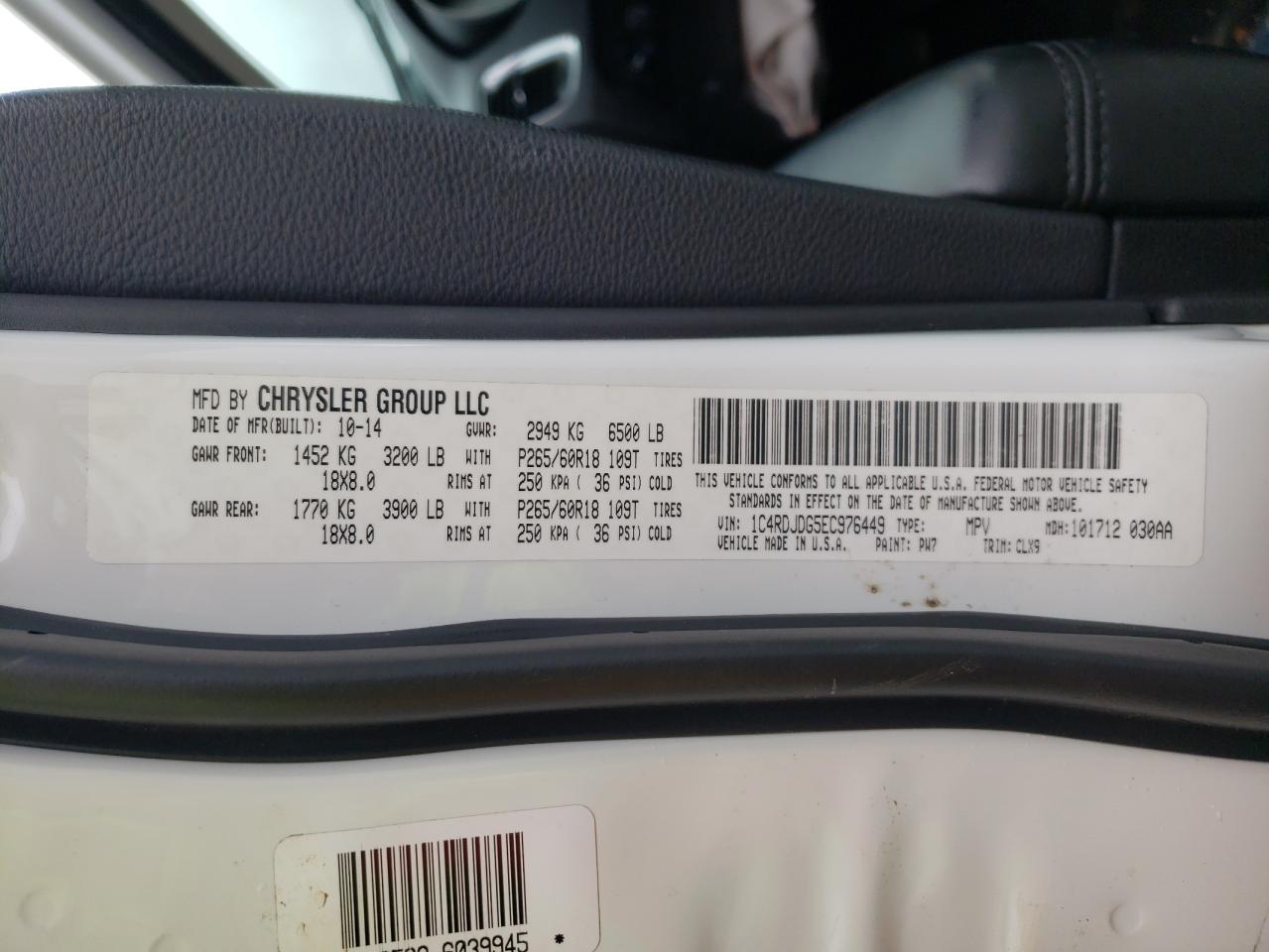 Photo 10 from auction – 2014 DODGE DURANGO LI with VIN 1C4RDJDG5EC976449