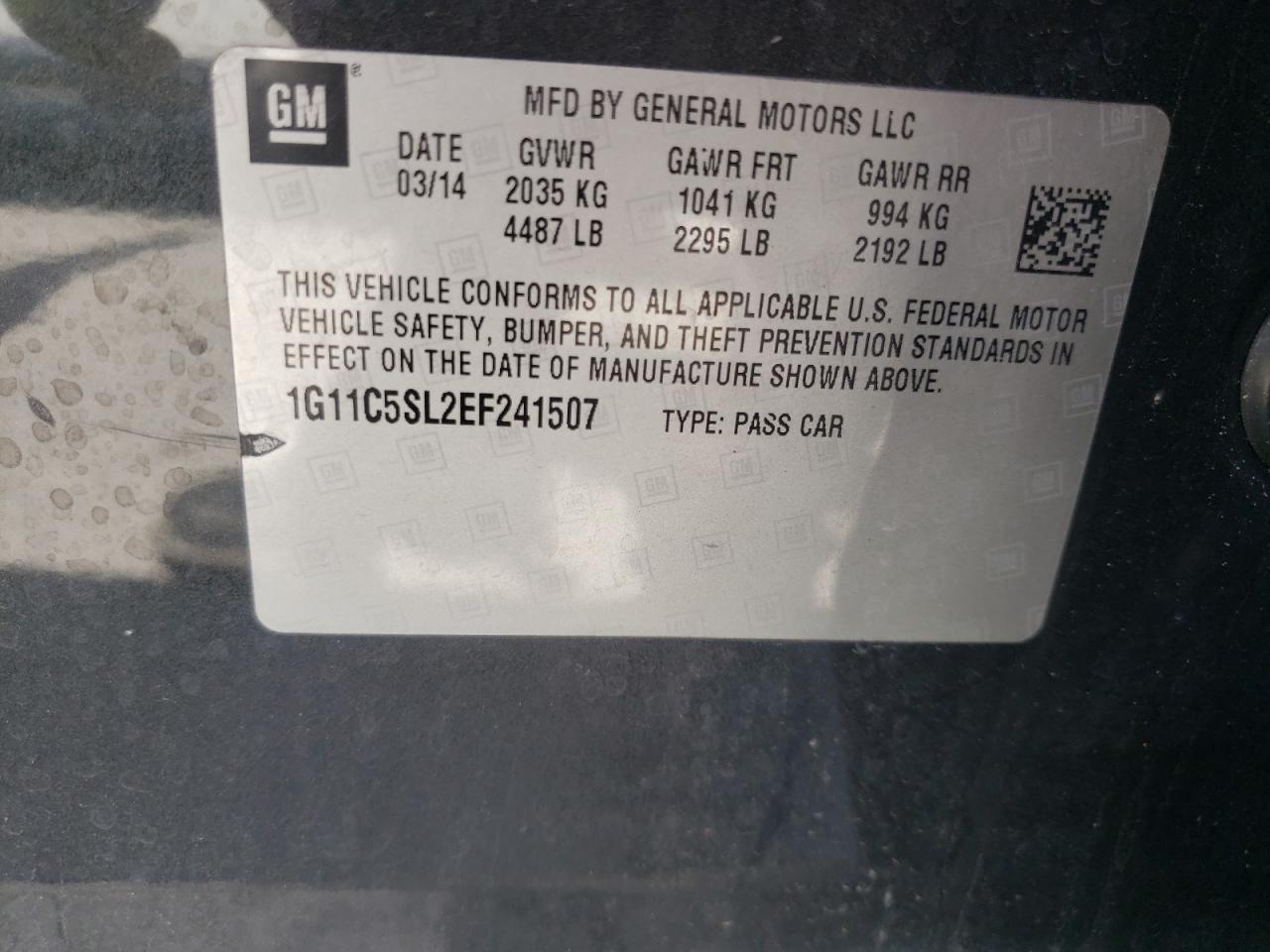 Photo 10 from auction – 2014 CHEVROLET MALIBU 1LT with VIN 1G11C5SL2EF241507