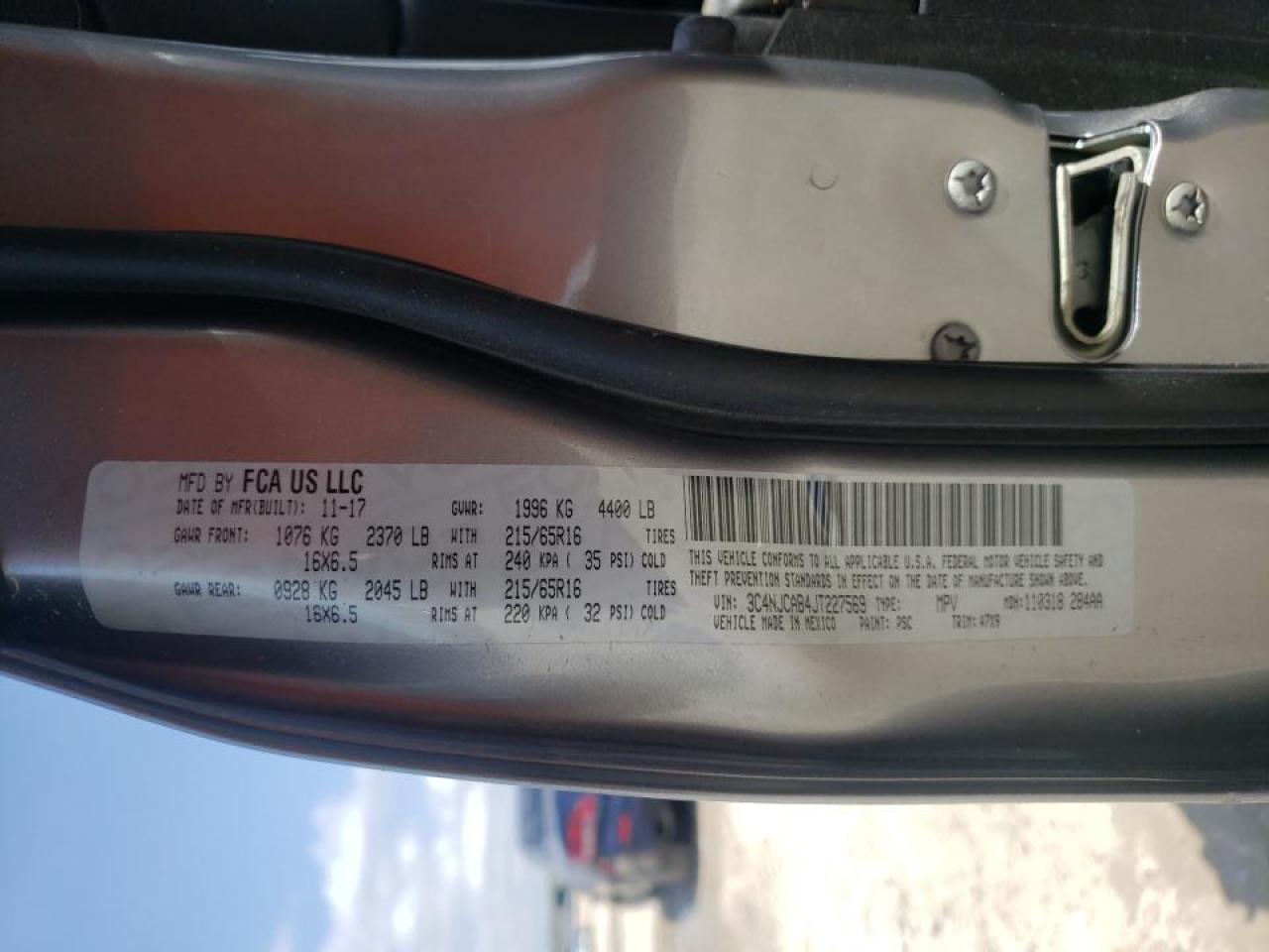 Photo 10 from auction – 2018 JEEP COMPASS SP with VIN 3C4NJCAB4JT227569