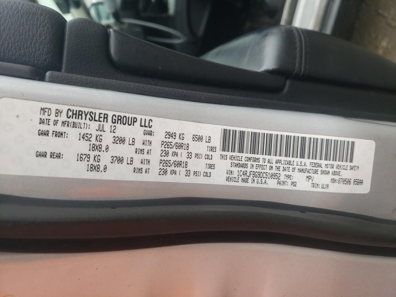 Photo 10 from auction – 2013 JEEP GRAND CHER with VIN 1C4RJFBG9DC510952