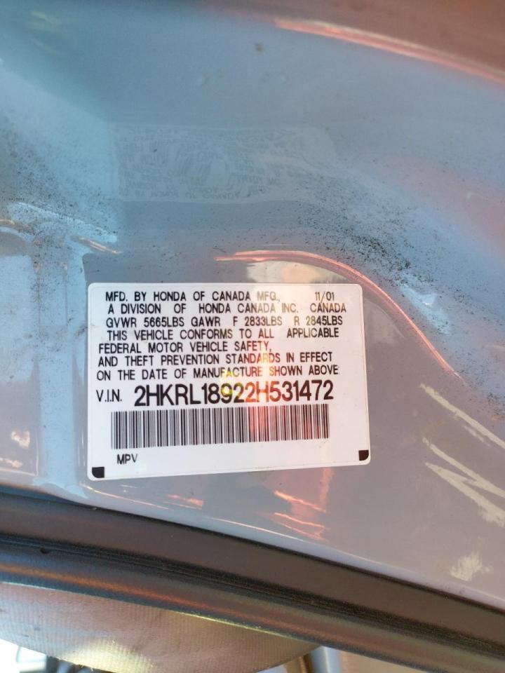 Photo 10 from auction – 2002 HONDA ODYSSEY EX with VIN 2HKRL18922H531472